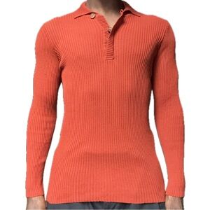Magliano burnt orange ribbed long-sleeve knit polo, men’s size medium